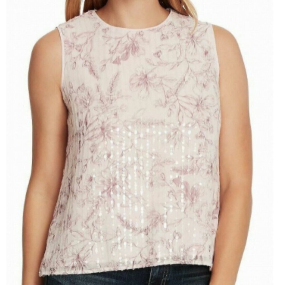 NWT Vince Camuto Sequined Floral Sleeveless Jewel Neck Casual Top Sz. XL